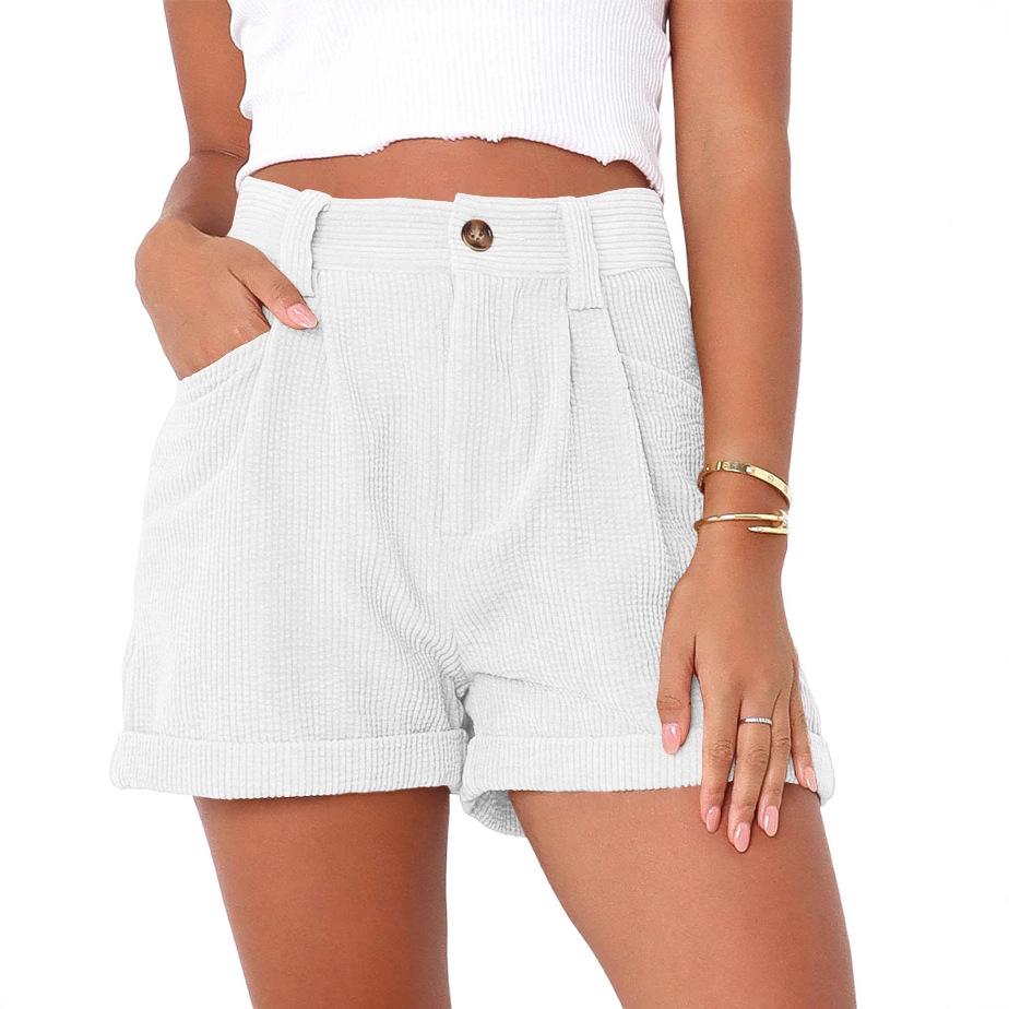 2025 Spring/Summer European & American High Waist Corduroy Loose Shorts for Women
