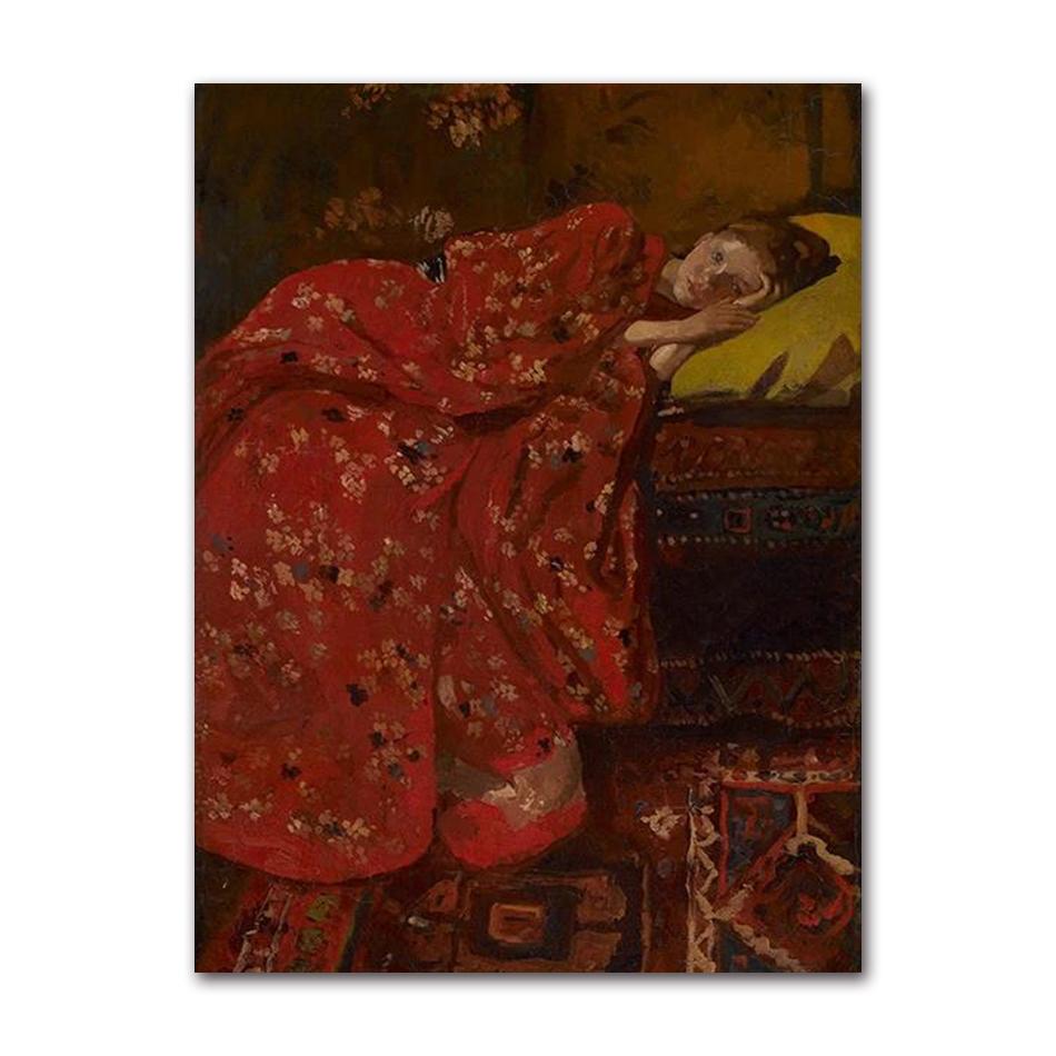 Scandinavian Vintage Wall Art Rustic Female Portrait HD Canvas Oil Painting Posters and Prints Home Bedroom Living Room Decor