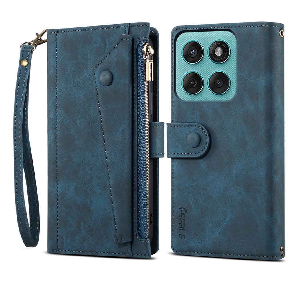 ESEBLE Star Series For Motorola Edge 60 Pro 5G Case Zipper Wallet Leather Stand Phone Cover with Wrist Strap