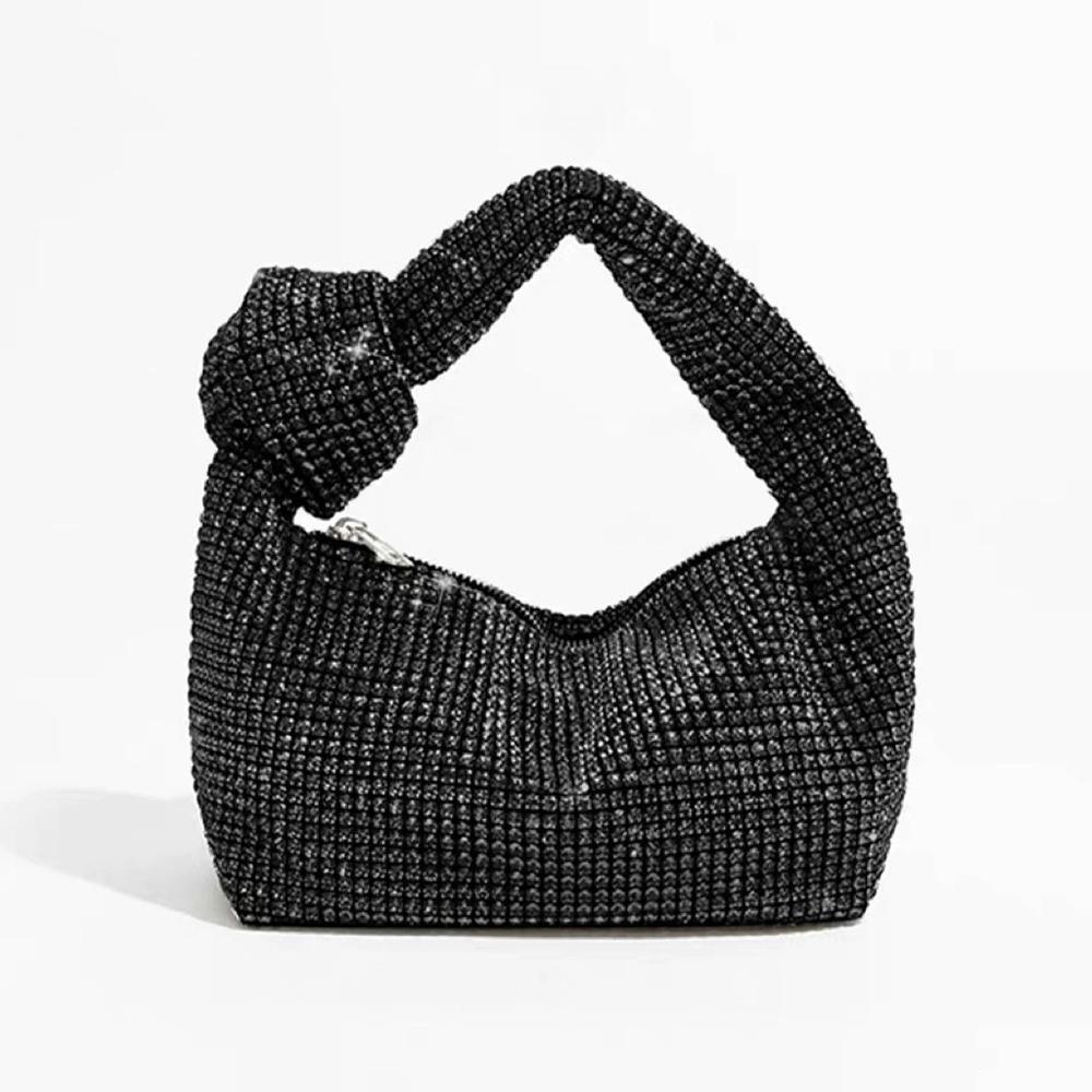 Rhinestones Knot Evening Bags Silver Crystal Handbags Luxury Designer Handbag Tote Top Handle Bag for Women Purses (20cm <Max Length <30cm) чёрный