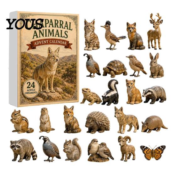 Weihnachts-Wanddekoration Tiere Adventskalender 2026, 24-Tage-Countdown mit 24 Stück 2D Schreibtisch-Urlaubsdekorationen Acryl Wildtier-Anhänger, Geschenk für C