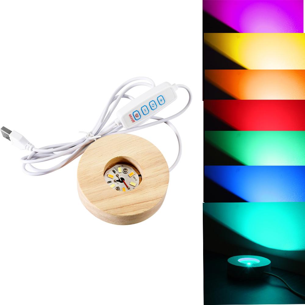 Resin Art Display Round Wood Colorful LED Light Wooden Night Lamp Base Stand for DIY Epoxy Resin Mold Display Base Home Decor