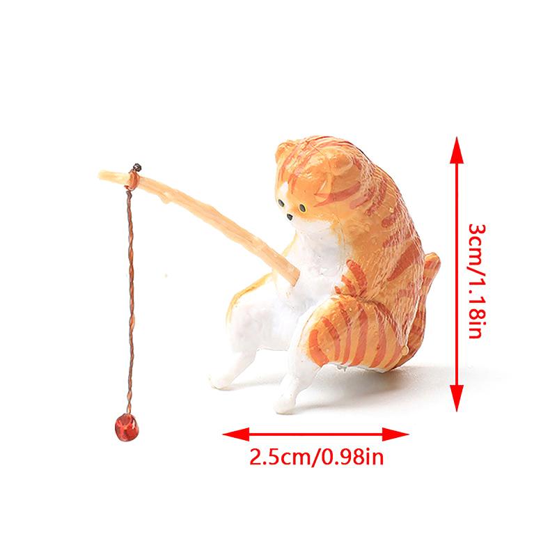 Fishing Cat Ornaments Aquarium Decoration Fish Landscaping Cartoon Cat Statue Mini Resin Figurine Home Decorations