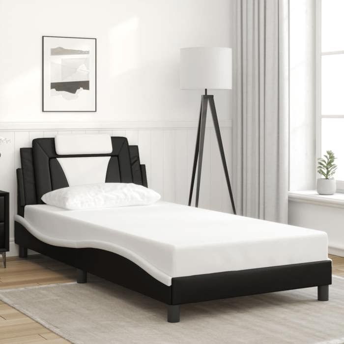 VidaXL Cadre de Lit Viana sans Matelas, Lit Rembourré avec Coussin, Lit Simple, Lit Adulte Chambre, Moderne, Noir et Blanc 3208080