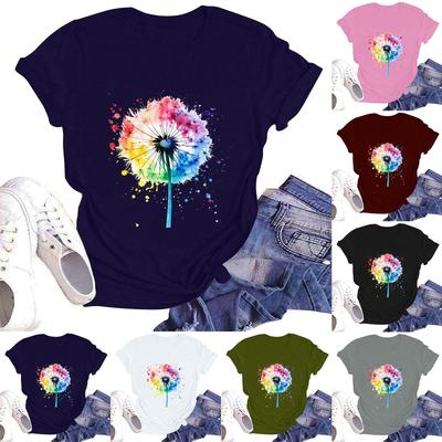 Women's Casual Round Neck Short Sleeve Pullover Printed T-Shirt Top