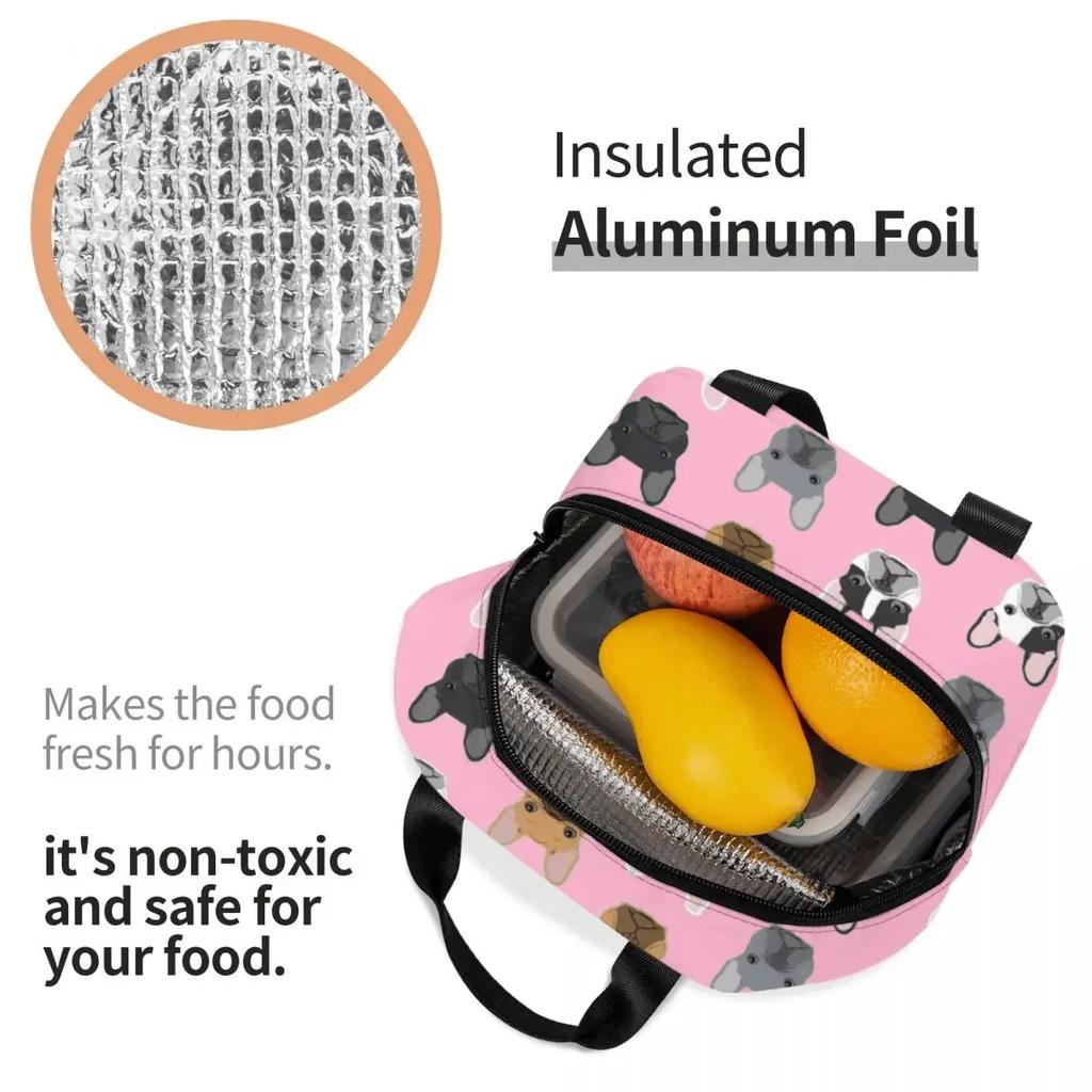 Französische Bulldogge Lunchboxen für Damen Wasserdicht Niedlicher Hund Thermokühltasche Lebensmittel Isoliert Lunchtasche Schule Kinder Schüler
