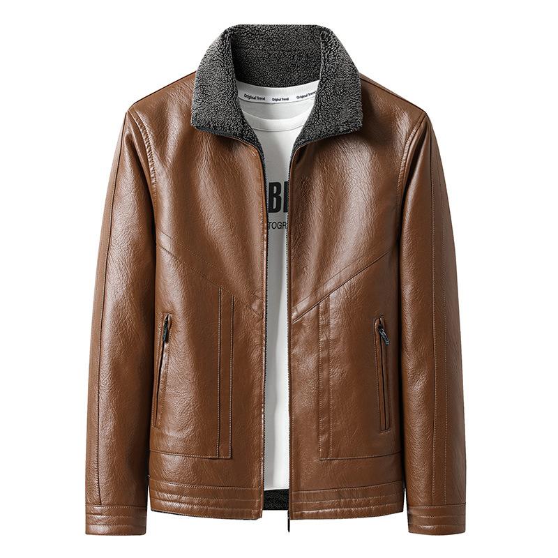 Herren Lederjacke Freizeitjacke Übergröße Dick Winter Dicker Mann Plus Samt Mittleren Alters und Ältere Vaters Pelzkragenjacke