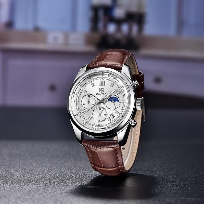 BENYAR Reloj de lujo de primera marca, movimiento japonés informal de cuarzo, reloj de cuarzo deportivo resistente al agua de primera marca para hombres