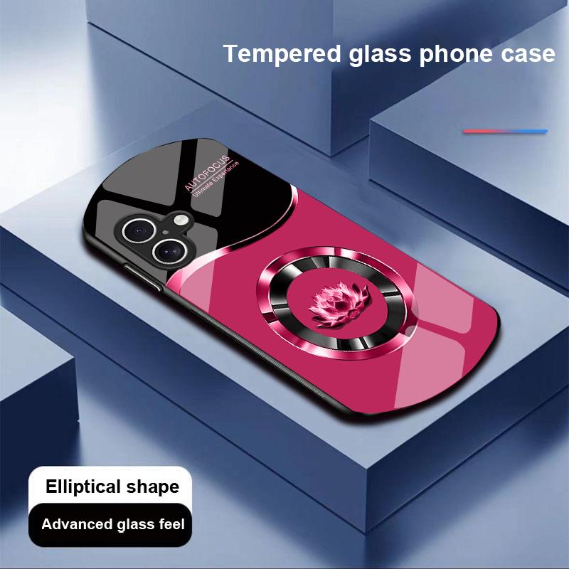 Kreis Lotus Weiß Für Apple IPhone 16 11 13 15 14 Pro Max 12 Mini 7 8 Plus XR X XS Elliptisch Geformte Hülle aus Gehärtetem Glas