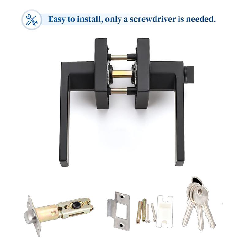 ABLZ-Heavy Duty Door Lever Door Lock Square Door Handles Entry Door Levers Front And Exterior Door Handle Set,With Key Durable
