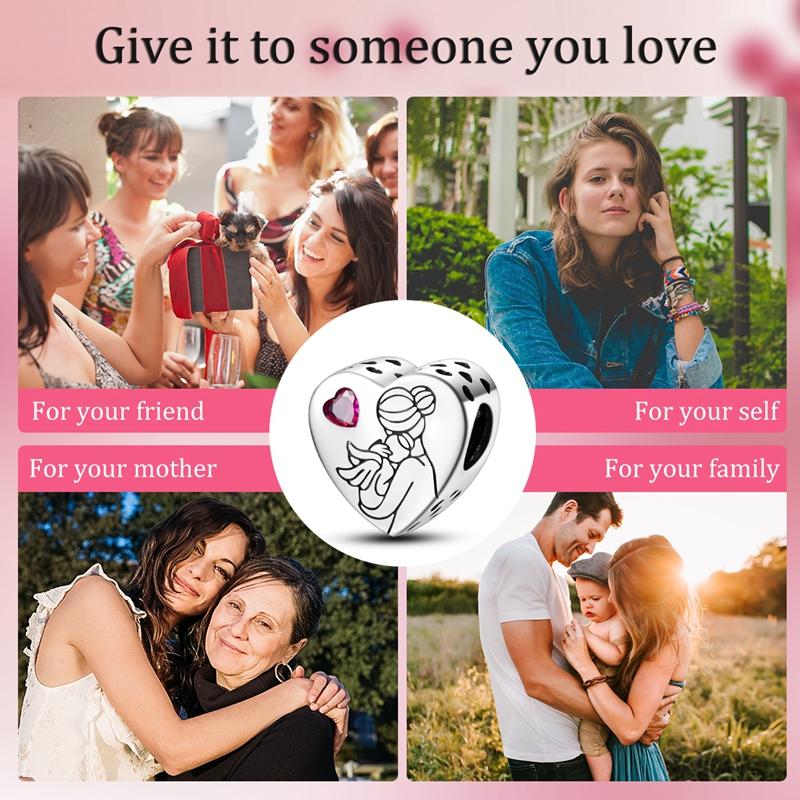 Charms Copper Motherly Love Parent-Child Heart Beads Fit Charms Plata Original Bracelet Beads Women Jewellery Making Diy