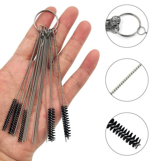 Carburateur Reinigingsset RVS & Nylon Borstels voor Motorfiets Lasbrander ATV Meerdere Maten Naalden (0.4-7mm) met Aluminium Behuizing Roestvrij