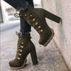 Autumn and Winter Waterproof Table High-heeled Lace-up Rivet Short Boots Suede Martin Boots