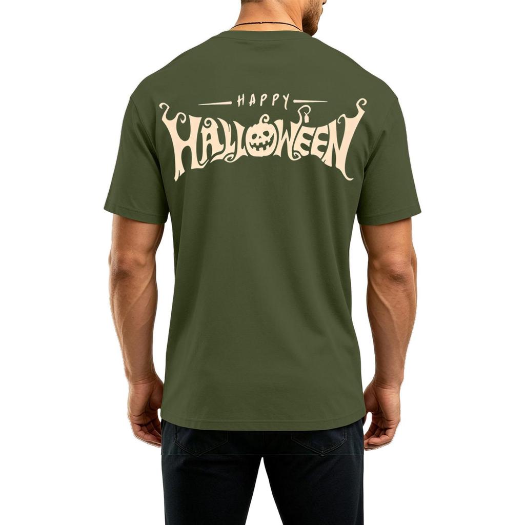 Men's Short Sleeve Round Neck T-Shirt with Halloween Print and Letter Pattern