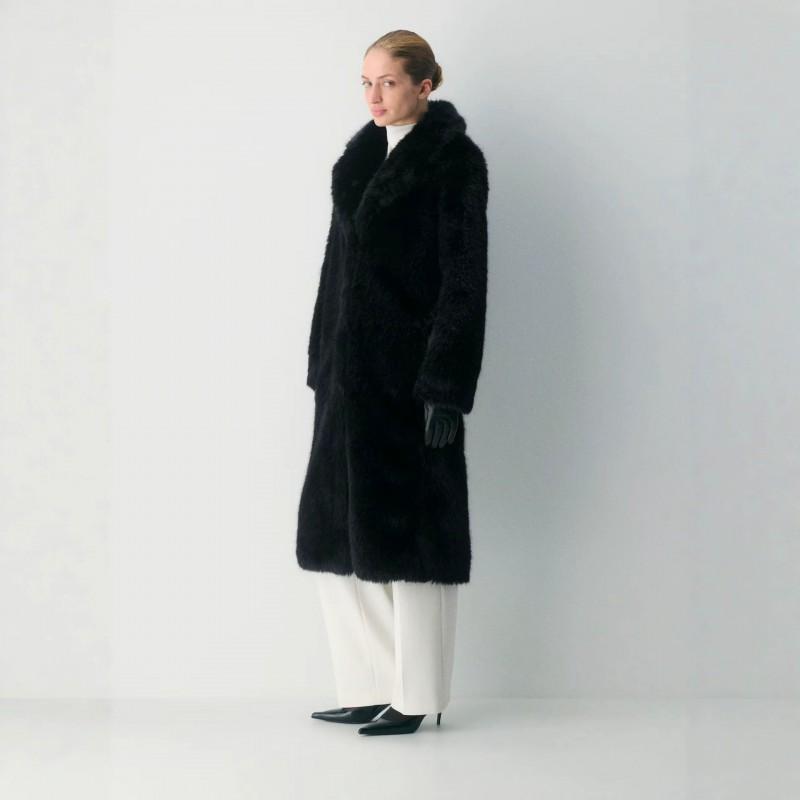 Damen Langer Kunstpelzmantel Übergroß Dick Luxuriös Flauschige Jacke Großes Revers