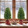 2pcs Artificial Pine Needle Christmas Trees - Realistic Indoor/Outdoor -Resistant Plastic Mini Holiday Decor for Garden & Patio