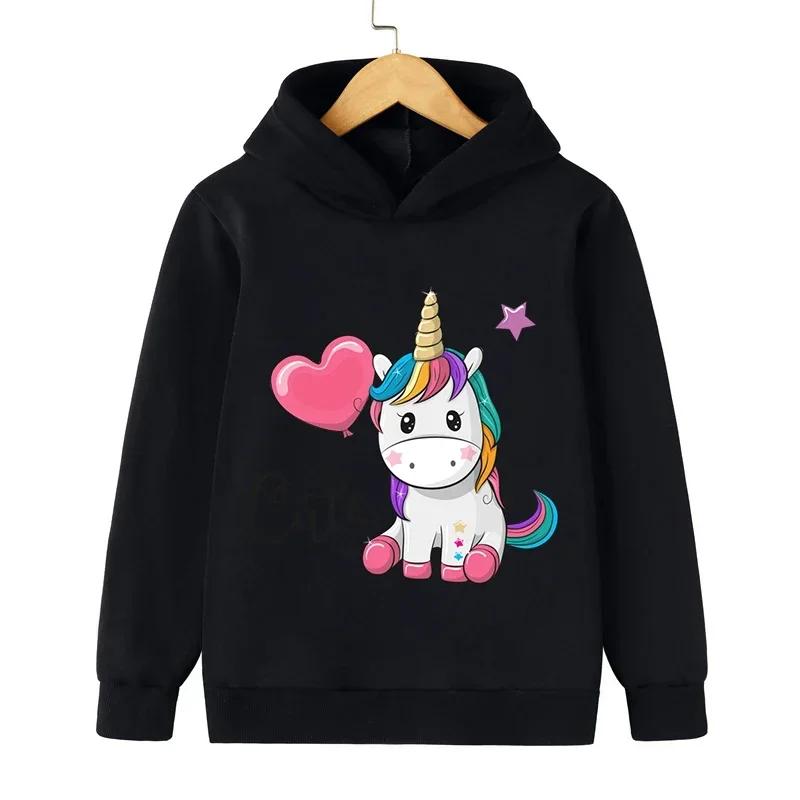 Autunno Inverno Carino Stampa Unicorno Felpa con Cappuccio Bambini Top Moda Sportiva Manica Lunga Casual Ragazzi Ragazza Pullover Felpa per Bambini Cappotti