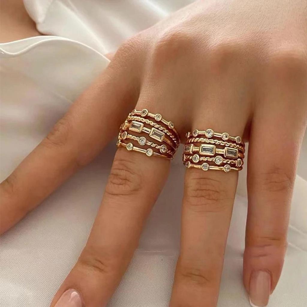 Nwe 18 K Gold Plated Sun Rings for Women Natural Stone Inlaid In Hollow Metal Texture Ring Trendy Jewelry