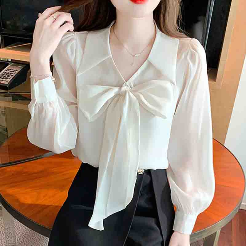 Moda noua 2024 toamna cu maneca lunga fundita guler rasturnat ocazional caise sifon bluza camasa femei topuri bluze camasi J540