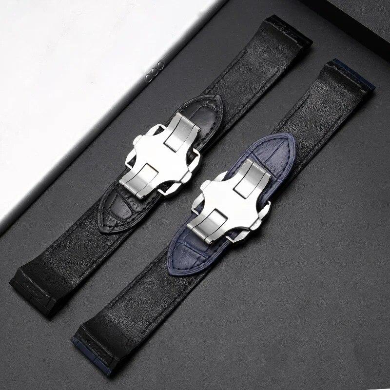 Genuine Leather Watch Band for Cartier Sandoz Strap Santos100 Men's Women's Folding Buckle Strap
