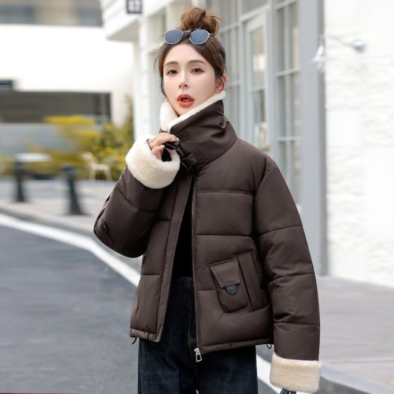 Winter new cotton-padded jacket loose and versatile short thermal cotton-padded jacket fashionable and simple women's jacket lamb wool lapel