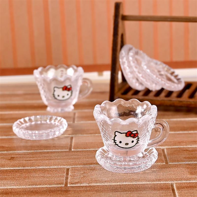 10 Set Dollhouse Miniature Hello Kitty Transparent Cup Models Dollhouse Living Room Scene Accessories Kids Pretend Play Toys Diy
