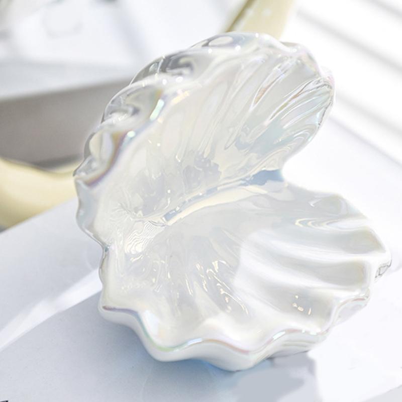 Handmade Ceramic Shell Jewelry Plate Decorative Adornment Organizers Tray For Home Decors Vanity Countertop Storage