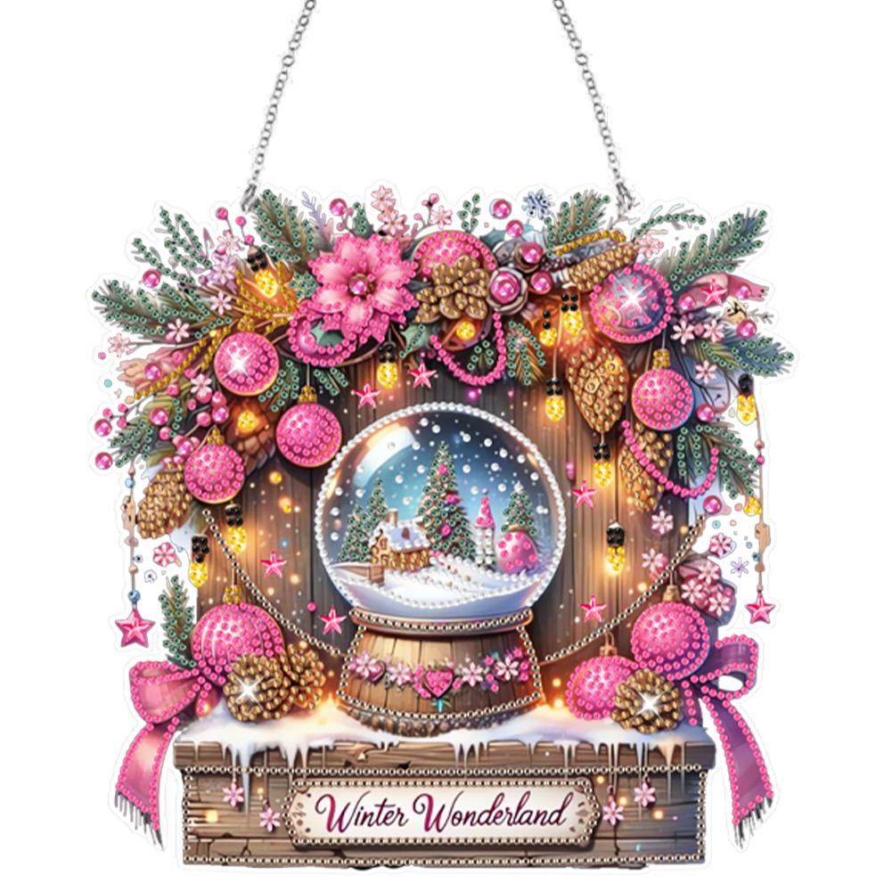 Wooden Special Shaped Christmas Theme 5D DIY Diamond Art Hanging Decorations Rhinestone Diamond Art Window Pendants Home Decor