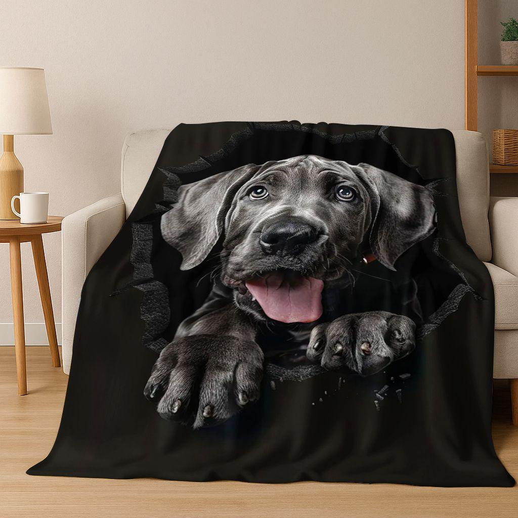 3D Illusion durchbrechende Wand Hund Welpe Niedliche Flanelldecke, Gemütliche Weiche Überwurfdecke für Zuhause Schlafzimmer Bett Sofa Picknick Abdeckung Geschenk Kind