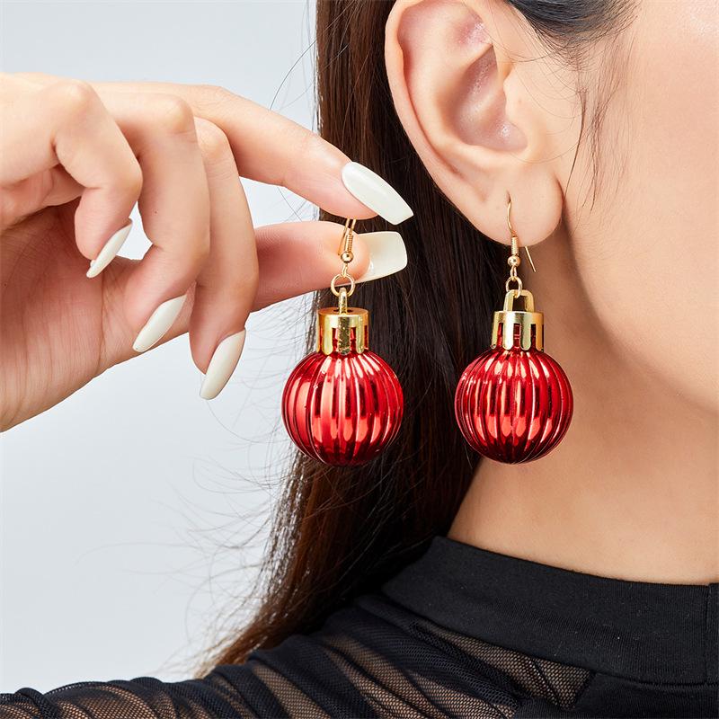 Geometric Sphere Christmas Light Bulb Earrings: Colorful Dangle Ear Hooks for Women