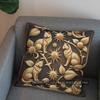 2D Golden Cats And Thistle Pattern Pillow Cover Pattern Cushion Cover Suitable For Sofa Bedroom Car Pillow Cover