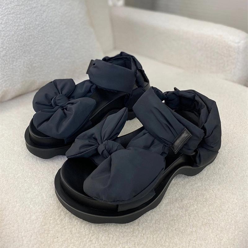 

New big bow Velcro sandals women s summer platform open-toed sports Roman women s shoes 40 чёрный