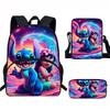 Stitch Kids School Backpack Set Elementary Students Oxford Fabric Ergonomic Design Printed Cartoon 3-Piece Bundle