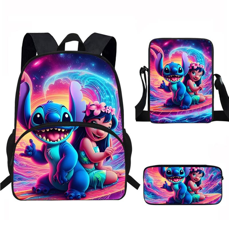 Stitch Kids School Backpack Set Elementary Students Oxford Fabric Ergonomic Design Printed Cartoon 3-Piece Bundle
