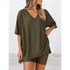 Women's Summer Fashion V-Neck Pajama Set - Casual, Loose, Solid Color