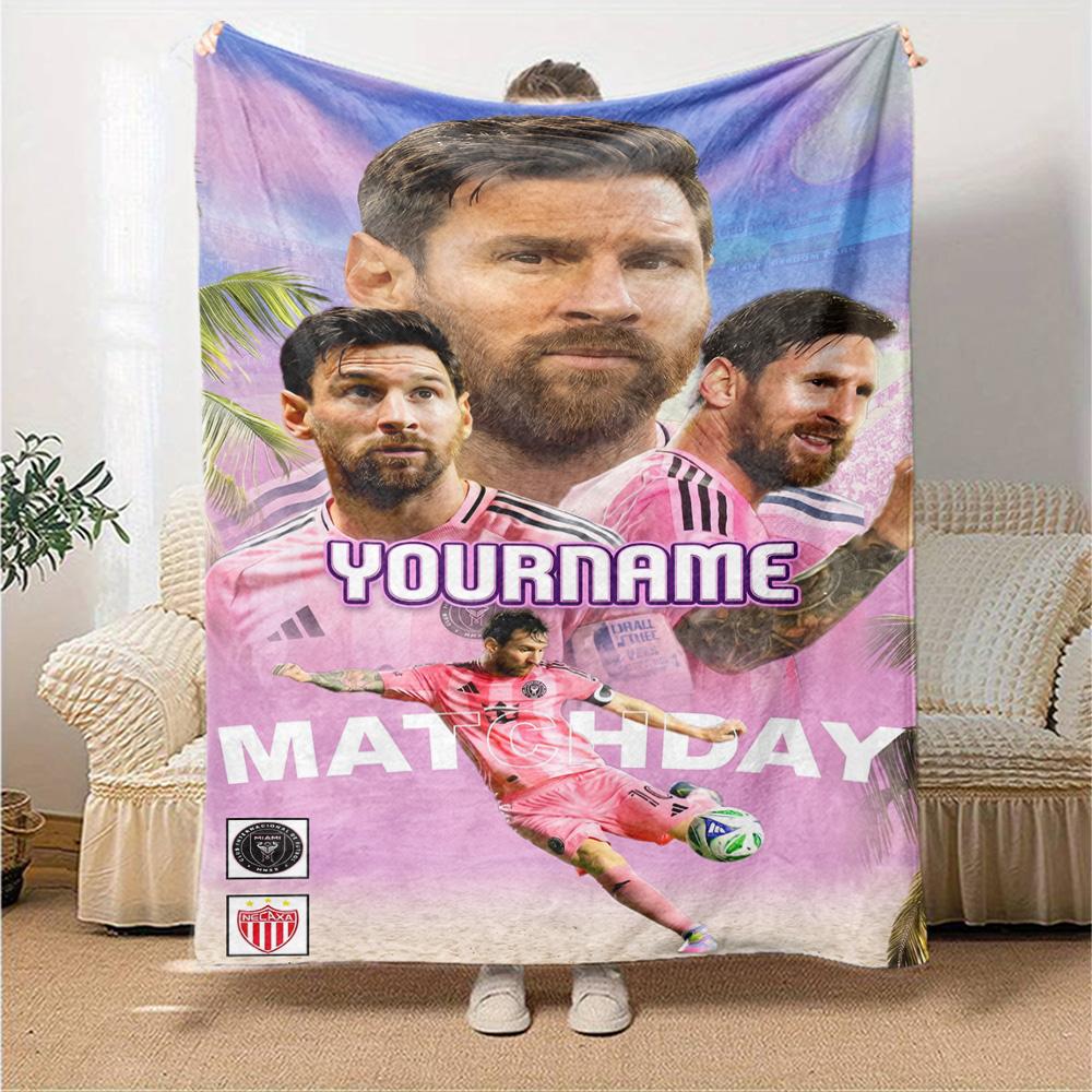 Messi Customize Text Blanket Lightweight Customizable Blanket Warmthful Decor Throw For Picnics Living Room Chair Sofa All-Season Use