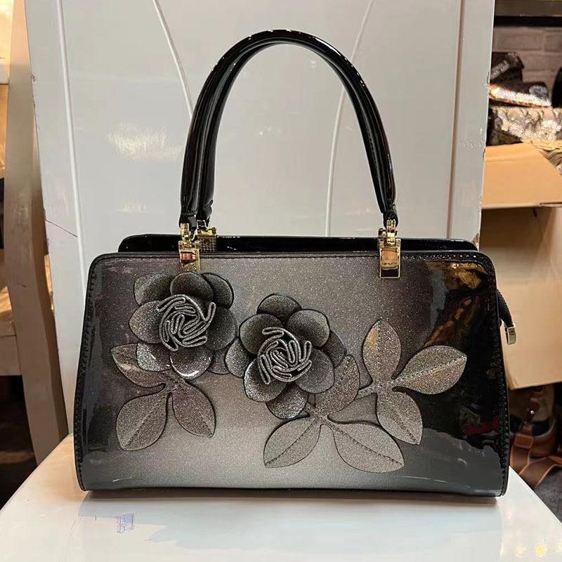 Leather Bag Handbag Rose Graphic Women'S Bag Middle-Aged Square Bag Shoulder Messenger Bag