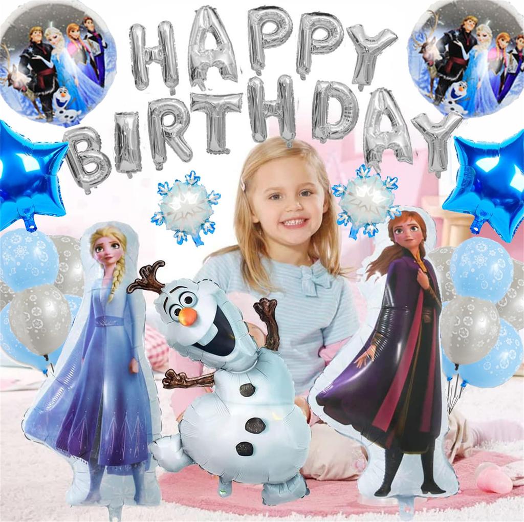 WUKO Frozen Birthday Decorations, Frozen Balloons, Happy Birthday Decorations, Children's Day Decorations, Girls' Decoration Set, Kids' Birthday