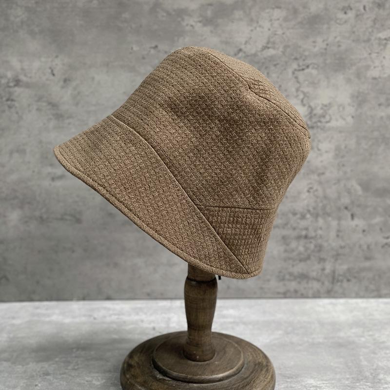 Japanese Simple Daily Versatile Bubble Plaid Pattern Front Big Rear Small Edge Foldable Bucket Hat Women'S Basin Hat