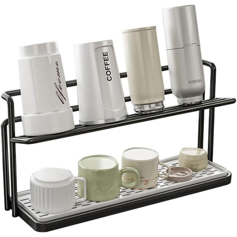 2-Tier Cup Storage Rack Space-Saving Mug Organizer Water Bottle Drying Rack  For Kitchen Countertop