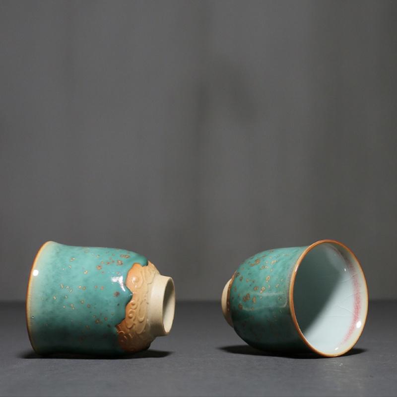 120ml Kiln Change Ceramic Tea Cup Relief Vintage Kung Fu Tea Set