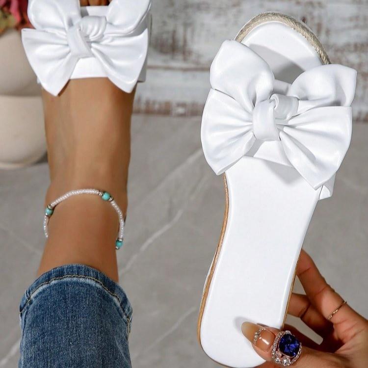 Fashion Slippers Women Slides Beach Wedges Mid Heels Butterfly knot Shoes Women Solid Leather Platform Summer Shoes Plus Size