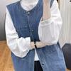 Autumn Round Neck Denim Vest Women's Loose Retro Age-reducing Blouse All-match Waistcoat Sleeveless Jacket