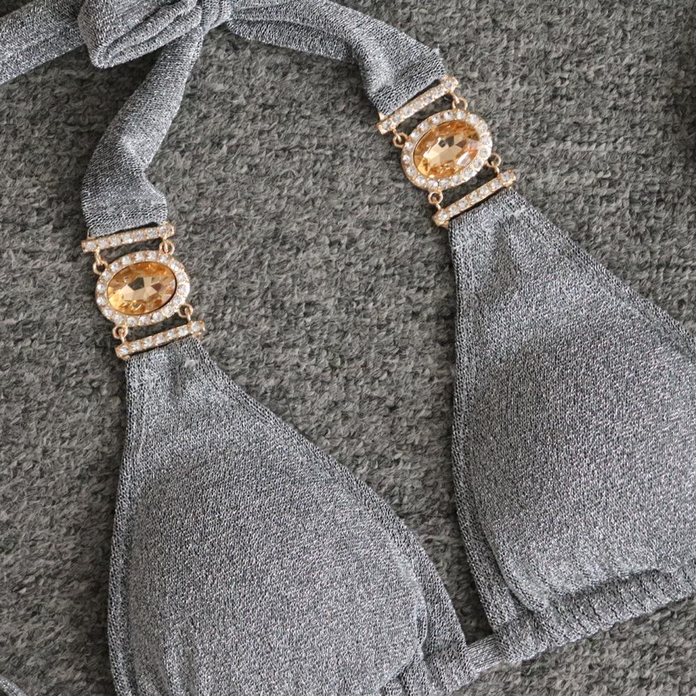 Sexy Shiny Swimsuit Crystal Diamond Bikini Gold Strap Ladies Swimsuit