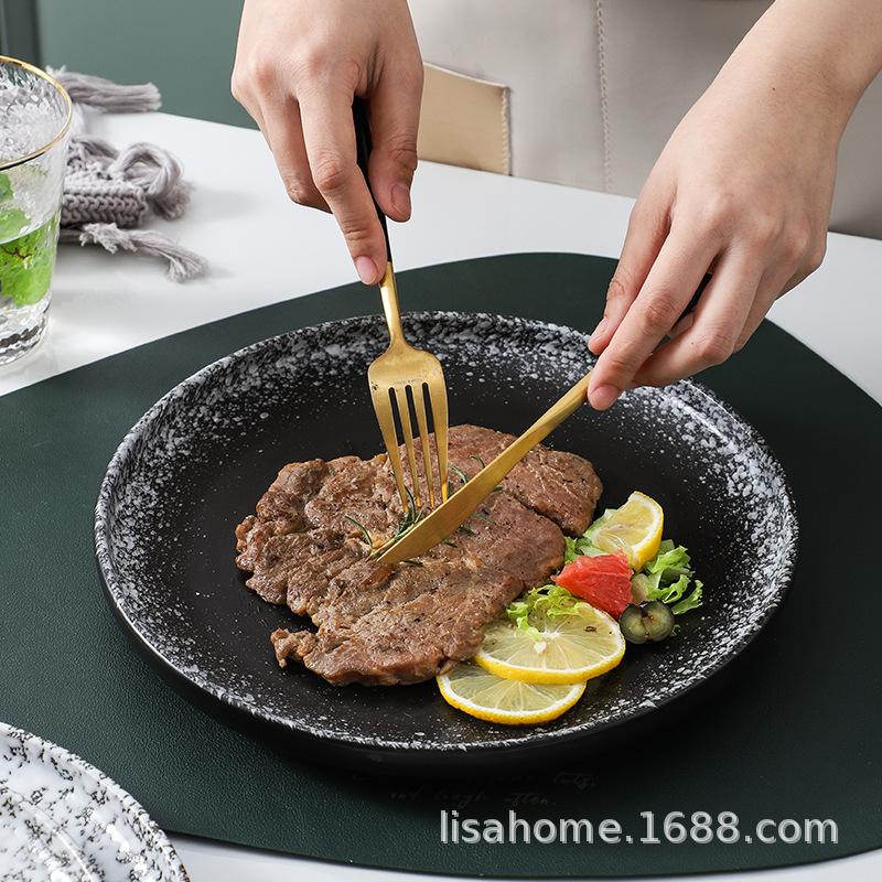 Internet Celebrity Creative Plate, Personalized Simple Ceramic Dinner Plate, Flat Plate, Home Breakfast, Western Steak Art Western Plate