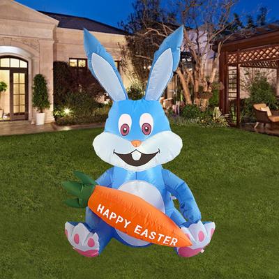 120cm Happy Easter Bunmy Outdoor Inflatable Easter Decoration 2023 Blue Cute Inflatable Rabbit With Led Lights For Garden Yard