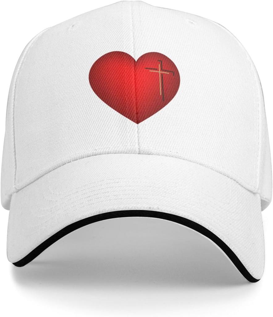 Christian Heart Cross Baseball Cap Polyester Adjustable Outdoor Sports Golf Hat for Adults