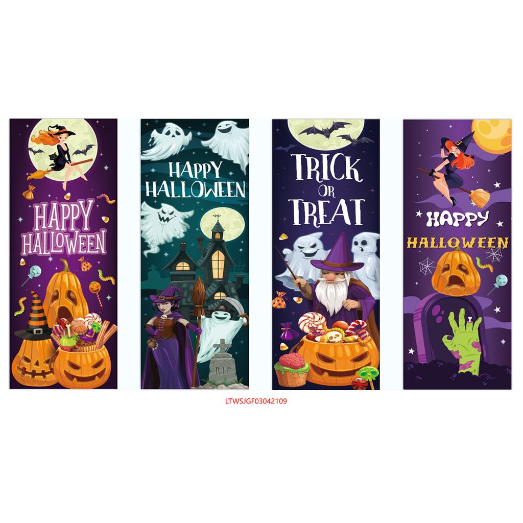Halloween Horror Decoration Background Cloth, Haunted House Family Arrangement, Outdoor Door Curtain Hanging Cloth Vertical Poster