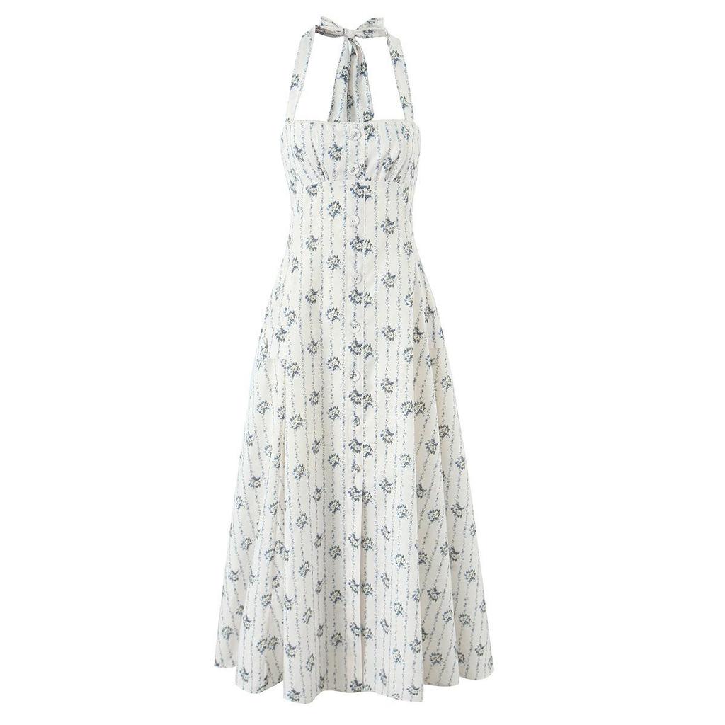 Women's Multi-color Halter Button Midi Camisole Dress - Elegant 2026 New Style
