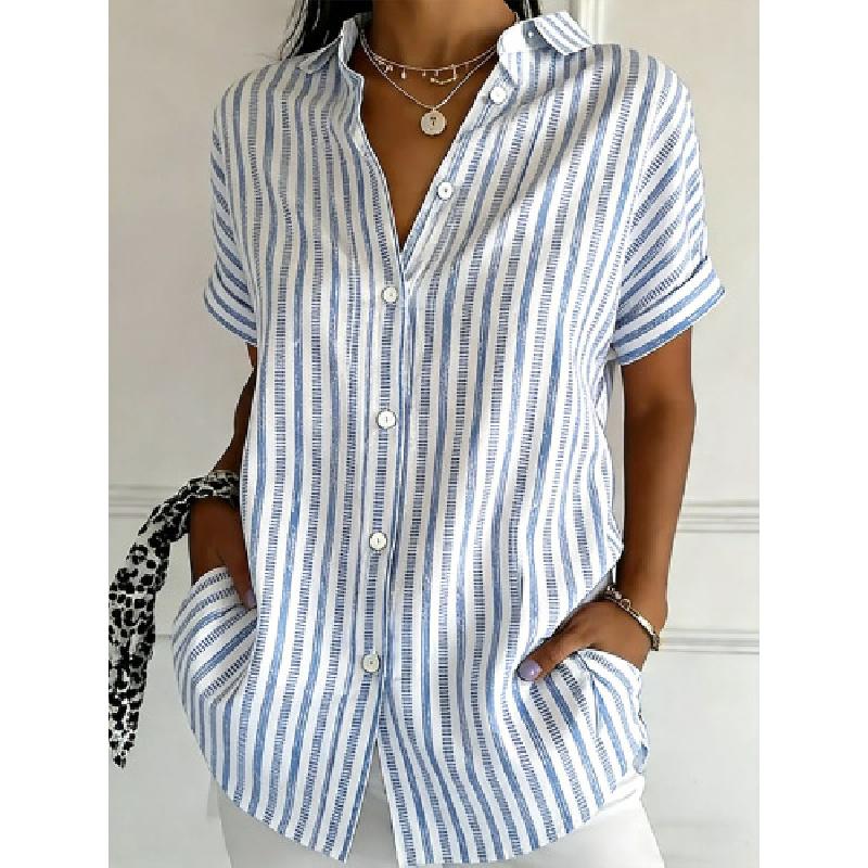 Short-sleeved button-up shirt women's blouse top